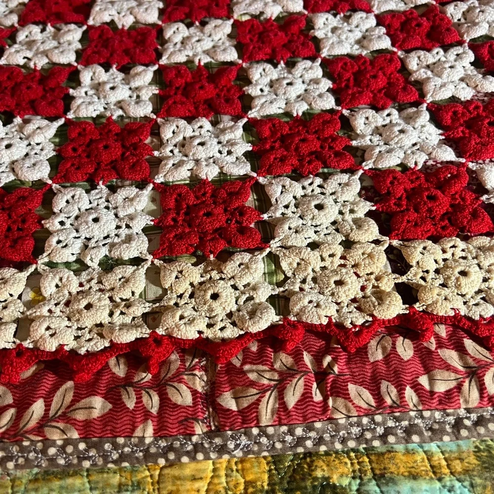 Vintage..Red and White Squared Crochet Doily